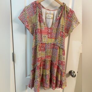 Anthropologie Robin Patchwork Tiered Mini Dress